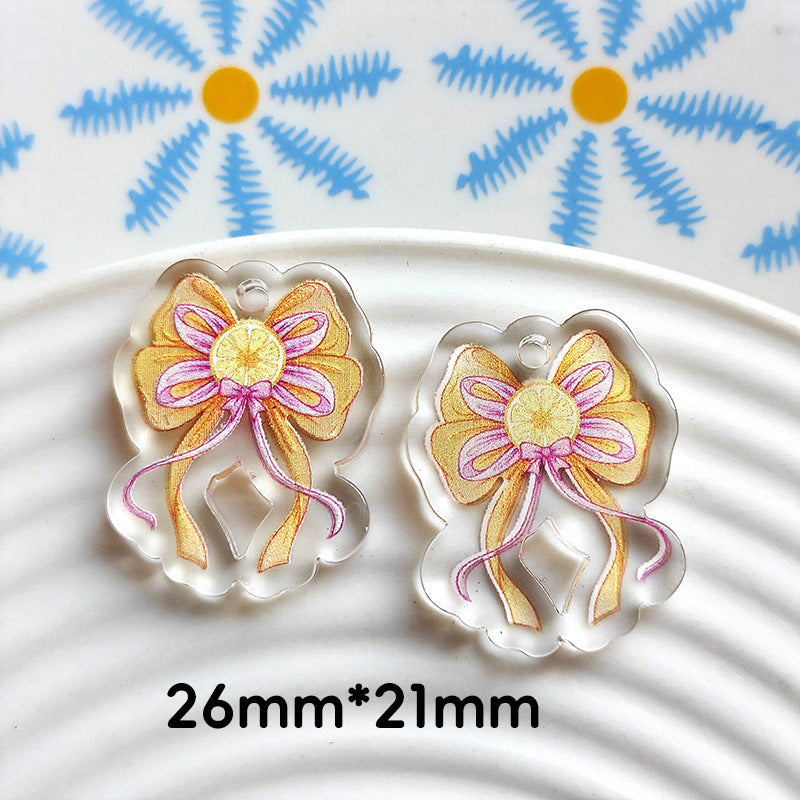 Wholesale 10pcs Double-sided bow three-dimensional relief acrylic jewelry accessories DIY pendant with holes cartoon character cute